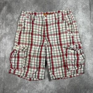 Lee Dungarees Mens Plaid Cargo Shorts 32 Red White Cotton Casual Outdoor Summer